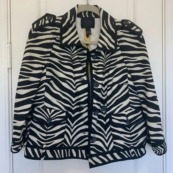 NWOT💓*SUPER CUTE* JCREW WOMEN’S ZEBRA BLAZER BUTTON COLLARED JACKET-BLACK/CREAM - Picture 6 of 9